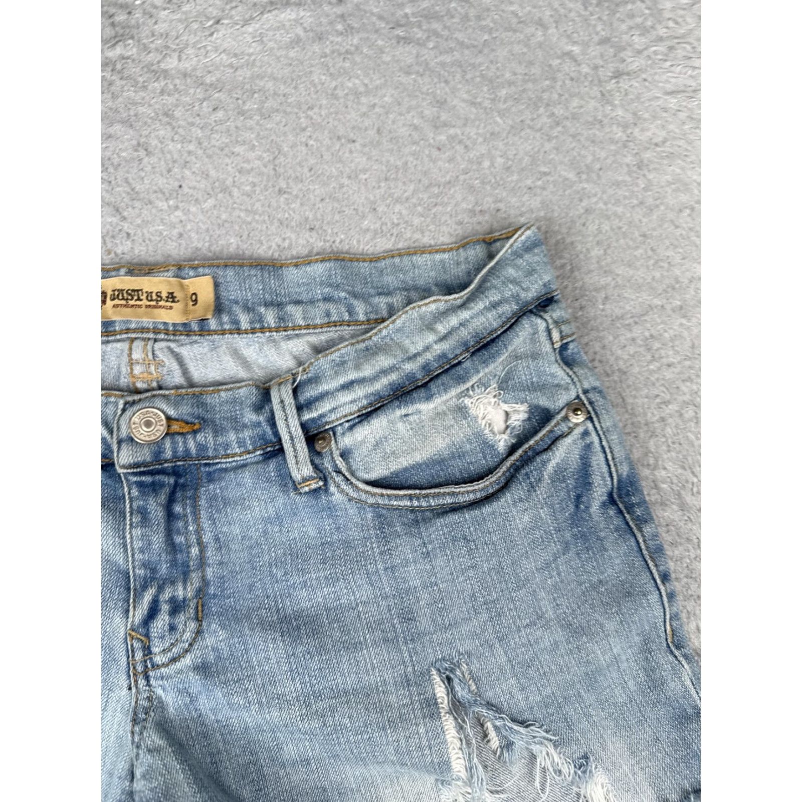 Denime JUST U.S.A. Shorts Juniors 9 Blue Denim Cutoff Distressed Frayed Hem Stretch 29x5 Womens Short Size 30" / US 8 / IT 44 - 5 Thumbnail