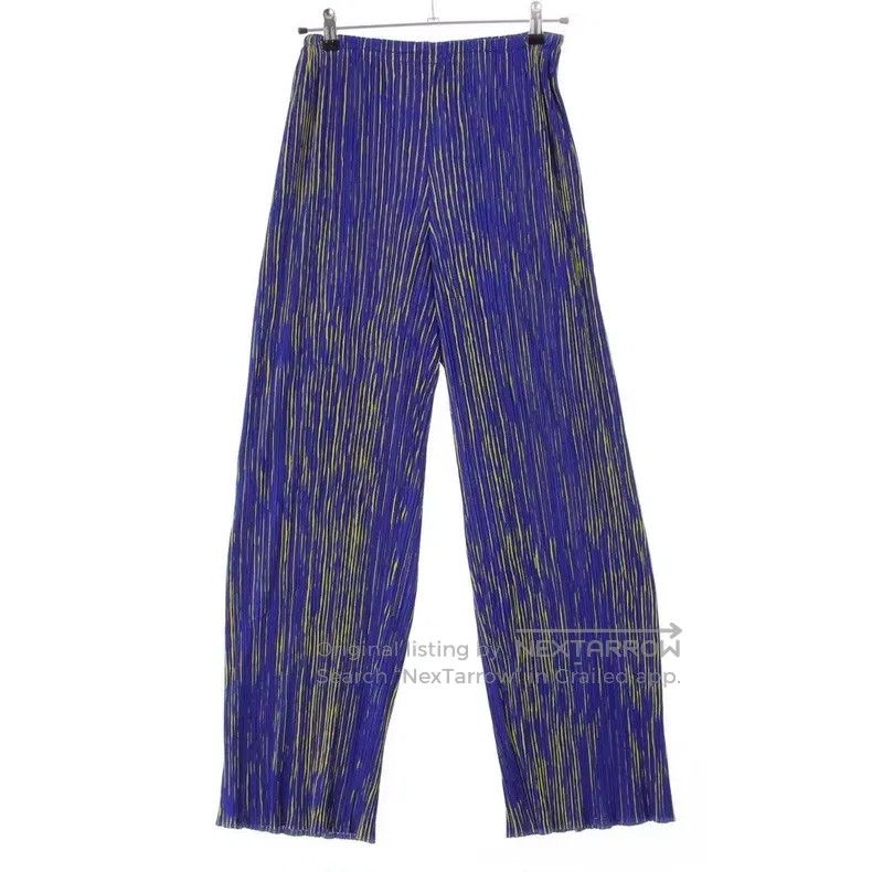 Other Issey Miyake Blue and Yellow Contrast Striped Pleated Pant Size 26" / US 2 / IT 38 - 1 Thumbnail
