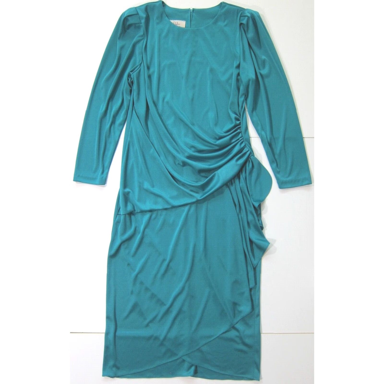 Vintage Vintage Pellini After 5 Green Long Sleeve Ruched Ruffle Cocktail Dress Women L Size L / US 10 / IT 46 - 2 Thumbnail