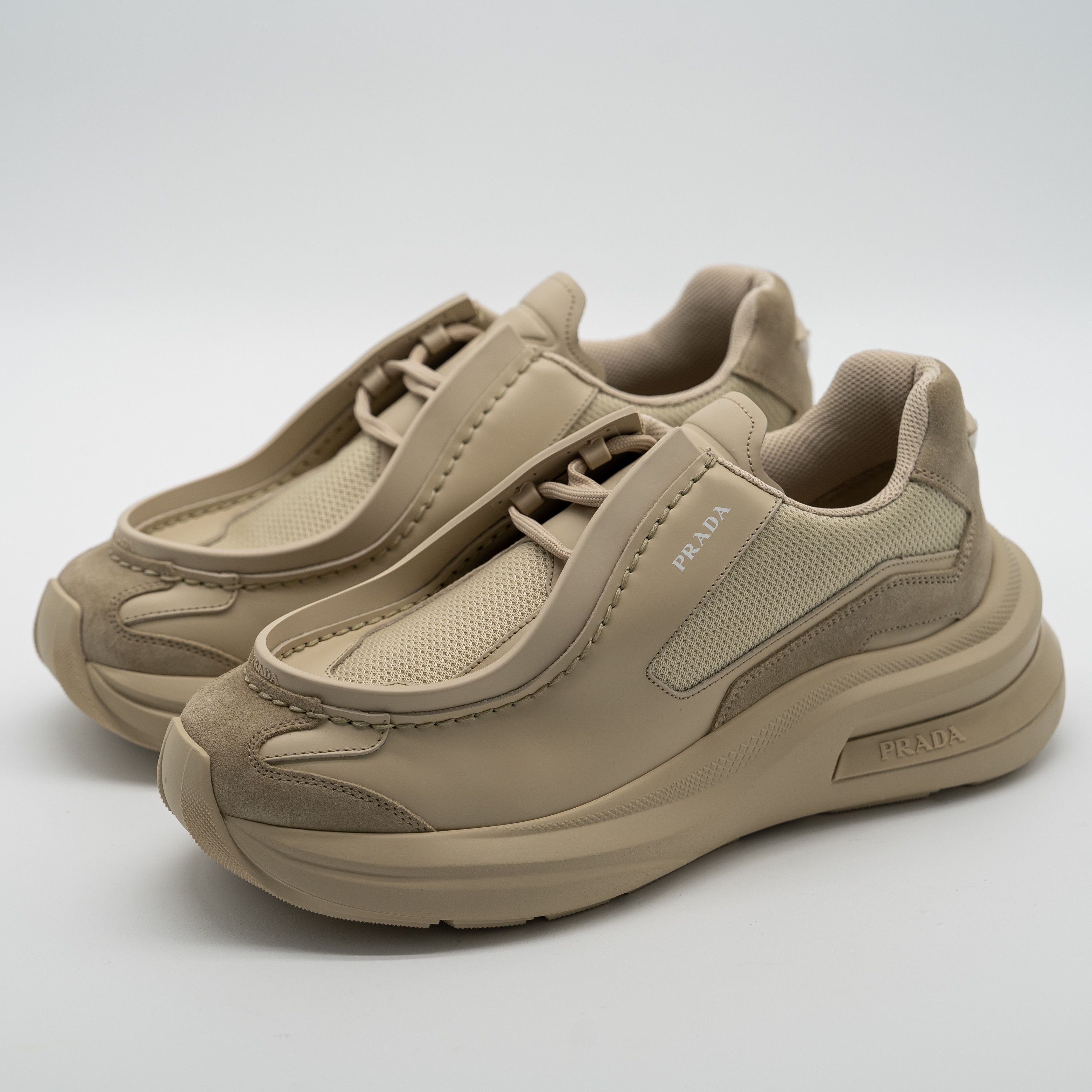 Prada 9uk 10 US Prada Systeme Leather Sneakers Beige Desert Tan Size US 10 / EU 43 - 1 Thumbnail