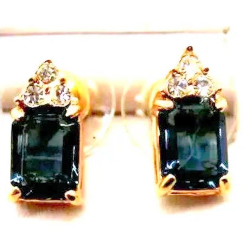 Other Vintage Roman Faux Sapphire Blue Earrings •Goldtone •Pierced Size ONE SIZE - 4 Thumbnail