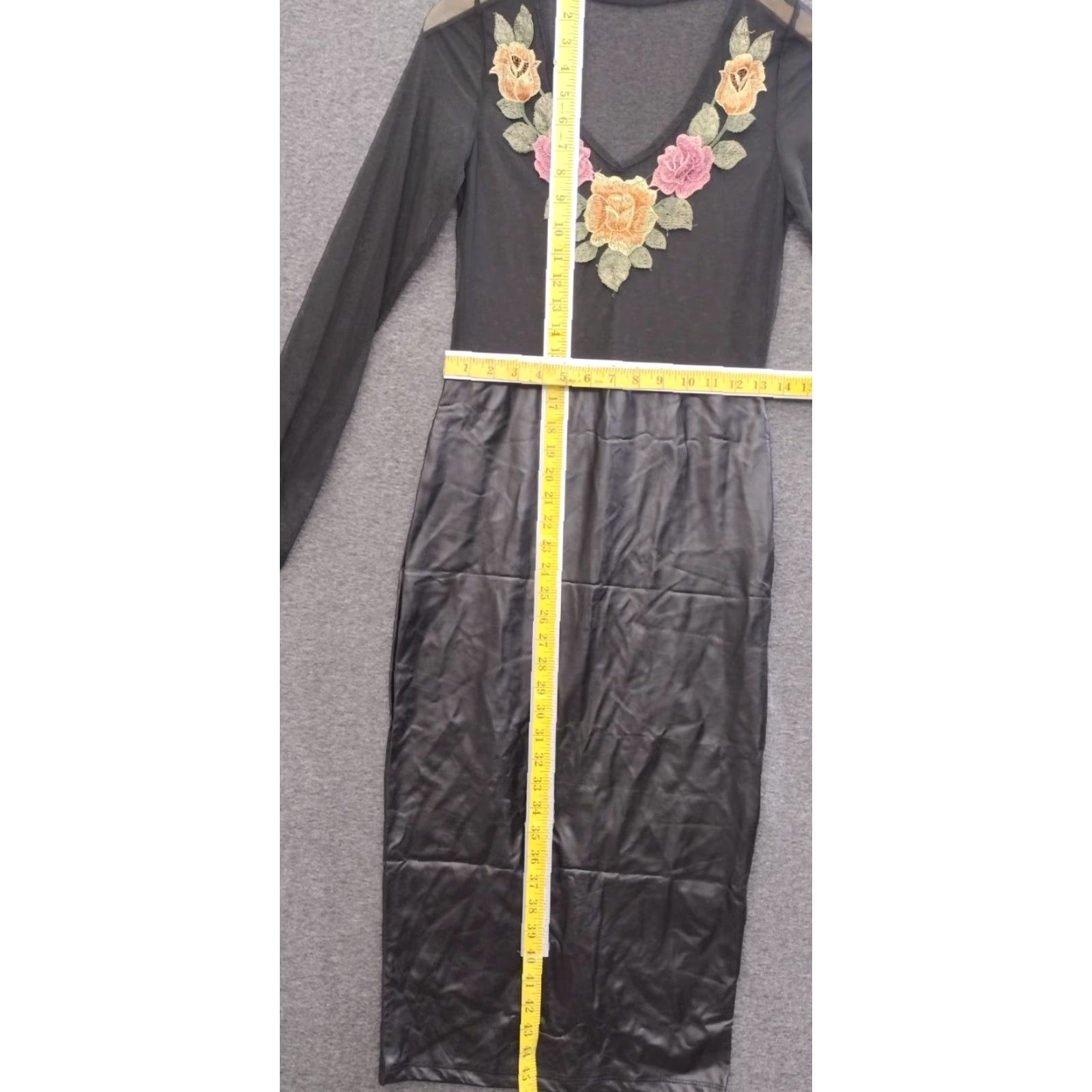 Vintage Codigo Leather-effect Bottom Dress Knitted Kaftan/Bodycon/V-Neck L Women Black Size 36" / US 14 / IT 50 - 4 Thumbnail