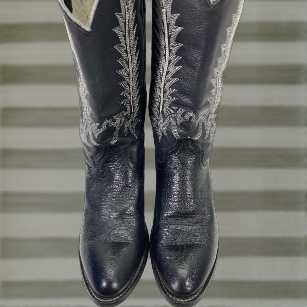 Vintage Cowtown Boots Men 10.5 D Black Leather Western Western Cowboy Boot Cowtown Boots Mens Leather Western Rodeo Superb Size US 11 / EU 44 - 1 Thumbnail