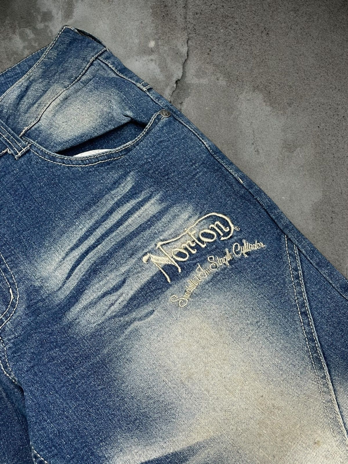 Japanese Brand Vintage Rare Designer Norton Motorcyles Distressed Denim Size US 32 / EU 48 - 9 Thumbnail