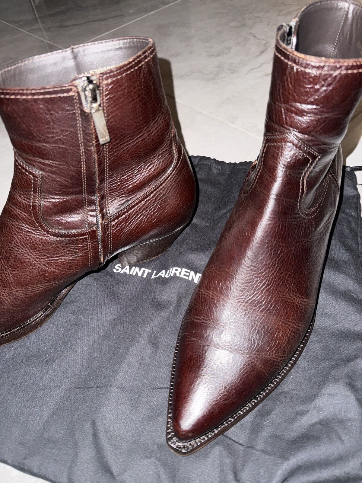Saint Laurent Paris Spectacular Dark Cherry LUKAS Boots Santiag Harness Size US 13 / EU 46 - 6 Thumbnail