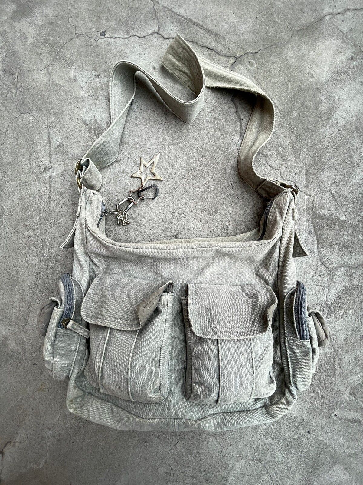 Pre-owned Archival Clothing X Avant Garde Faded Multipocket Bag 90's Y2k Messenger Japanese Style Vtg In Faded Gray