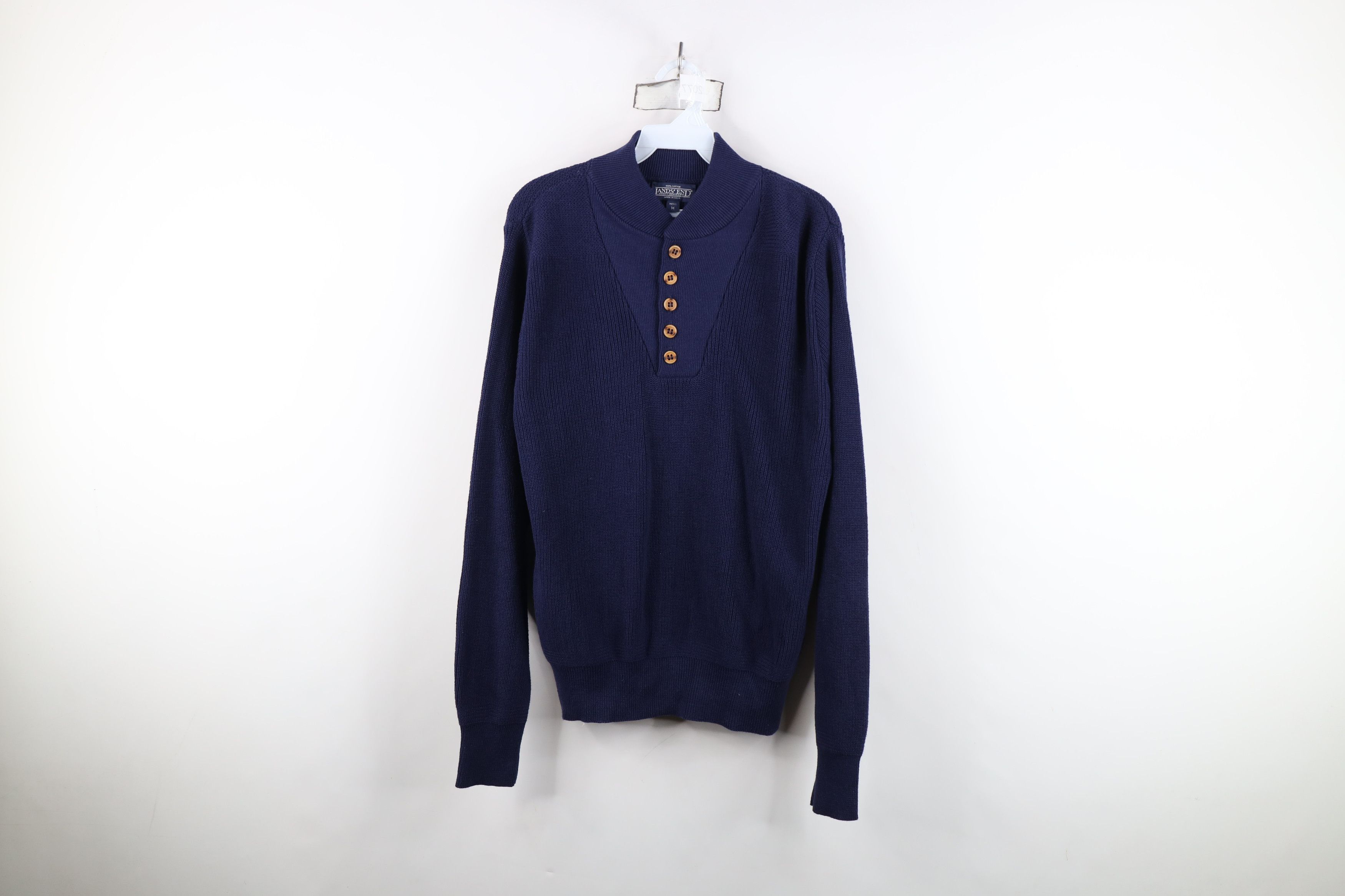 Lands' End Vintage 70s Lands End Cotton Ribbed Knit Henley Sweater USA Size US M / EU 48-50 / 2 - 1 Thumbnail