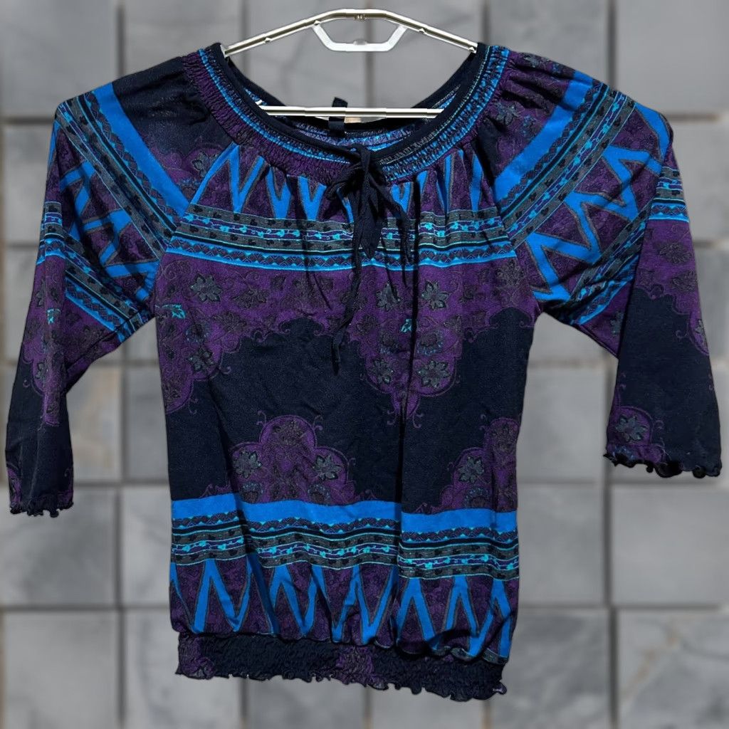 Vintage GNW Blouse S Purple Blue Floral Boho Y2K Fairy Festival Women Long Sleeve Size S / US 4 / IT 40 - 1 Thumbnail