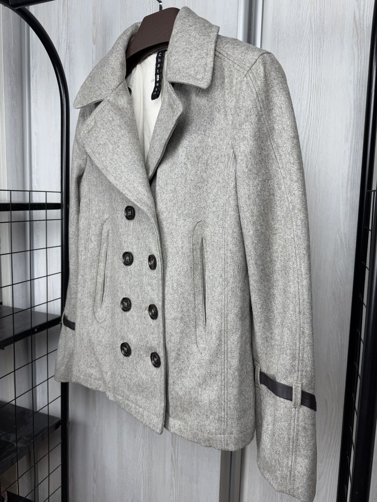 Other ChatCwin Grey Wool Double-Breasted Coat leather trim size 46 Size L / US 10 / IT 46 - 5 Thumbnail
