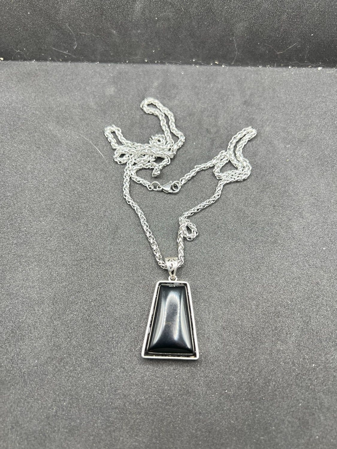 Jewelry Black Agate Crystal Silver Chain Necklace Size ONE SIZE - 4 Thumbnail