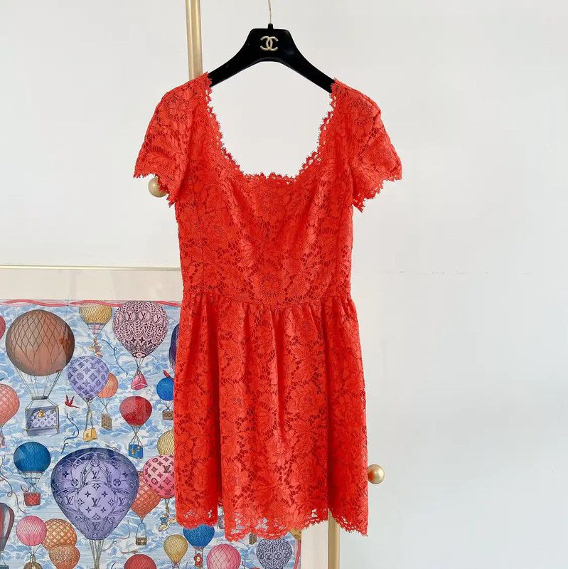 Valentino Red Lace Sleeveless Dress for Women 0089