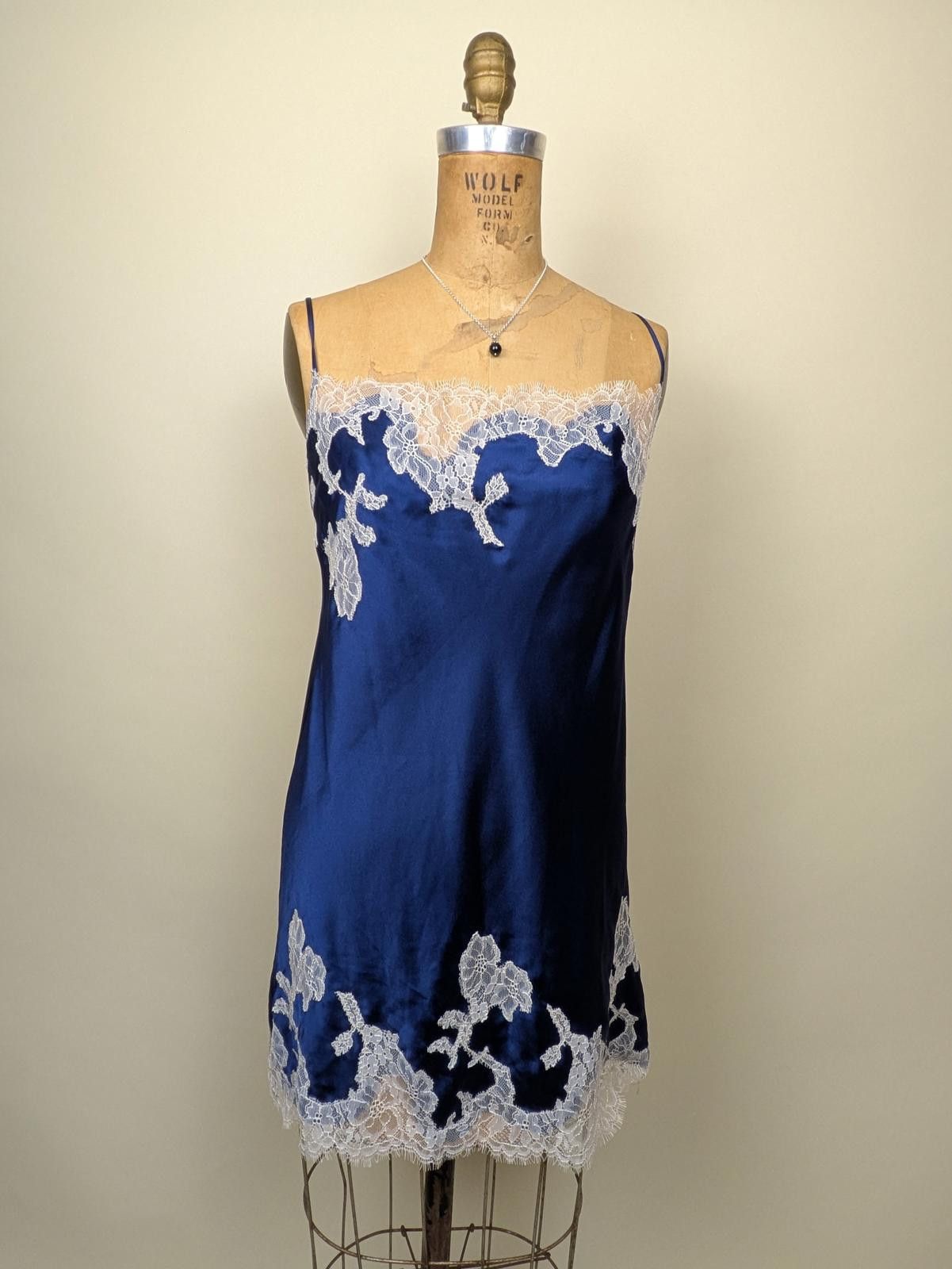 Other Victoria's Secret satin blue and white lace slip dress Size ONE SIZE - 1 Thumbnail