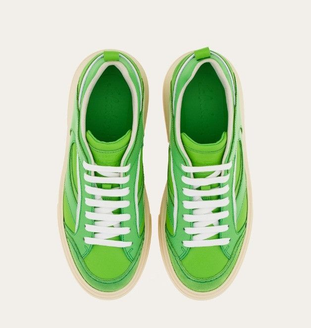 Salvatore Ferragamo o1s1rm0724 Leather Low-Top Sneakers in Green/White Size US 11.5 / EU 44-45 - 2 Thumbnail