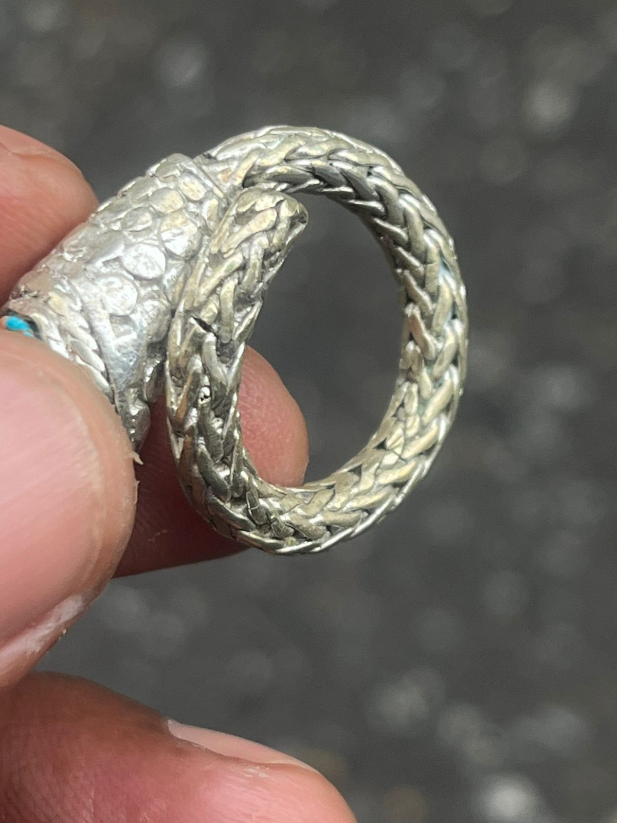 John Hardy Artisan Silver Dragon Scale Weave Ring with Turquoise Stone Size ONE SIZE - 2 Thumbnail