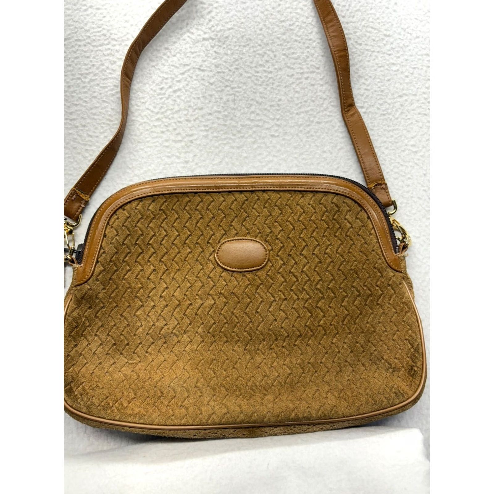 Vintage VINTAGE Meyers Tan Shoulder Bag Leather Woven Design Womens Adjustable Strap Size ONE SIZE - 3 Thumbnail