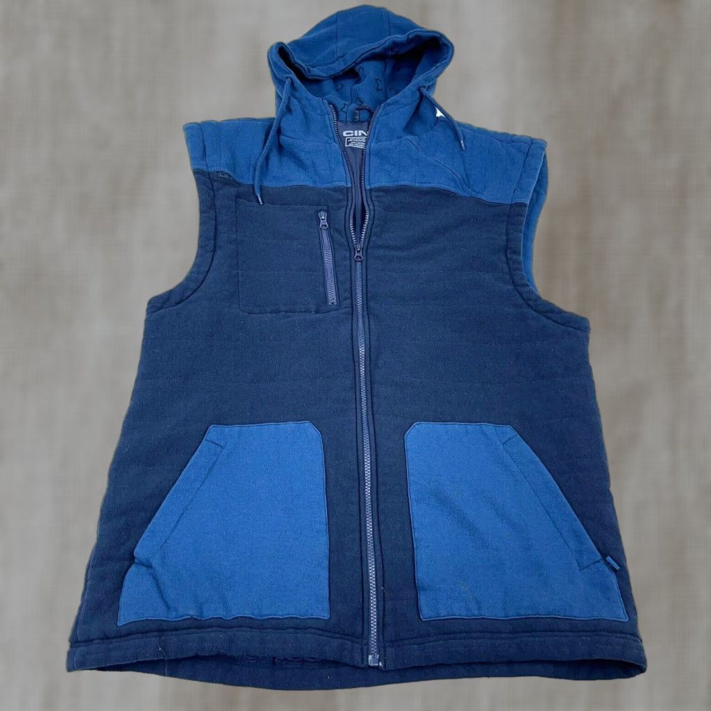 Vintage Cinch Vest Men 2XL Blue Jacket Hooded Sleeveless Full Zip Adult Size US XXL / EU 58 / 5 - 1 Thumbnail