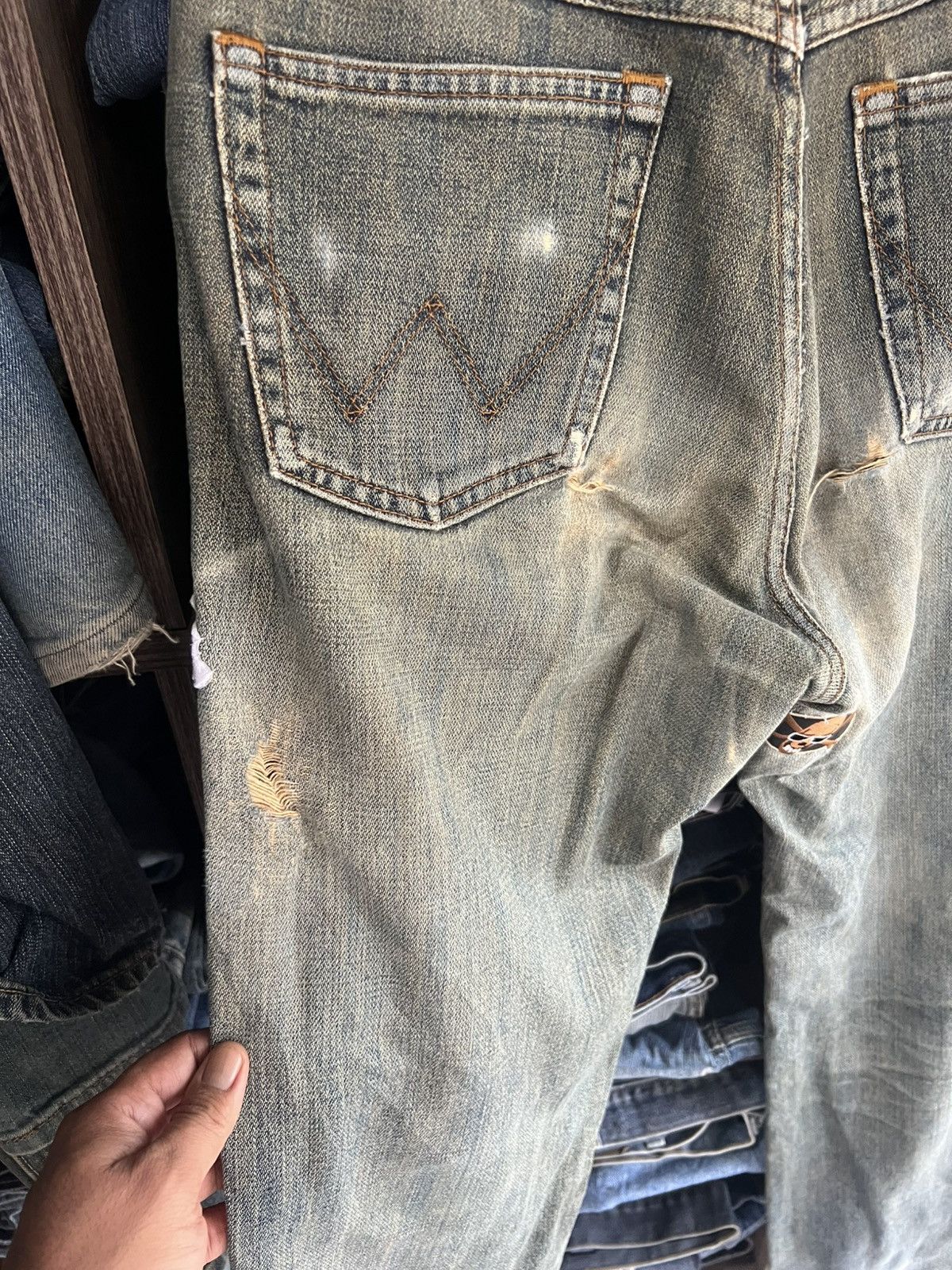 Wrangler 🔥Vintage Wrangler Skulls Patches Distressed Denim Size US 30 / EU 46 - 14 Thumbnail