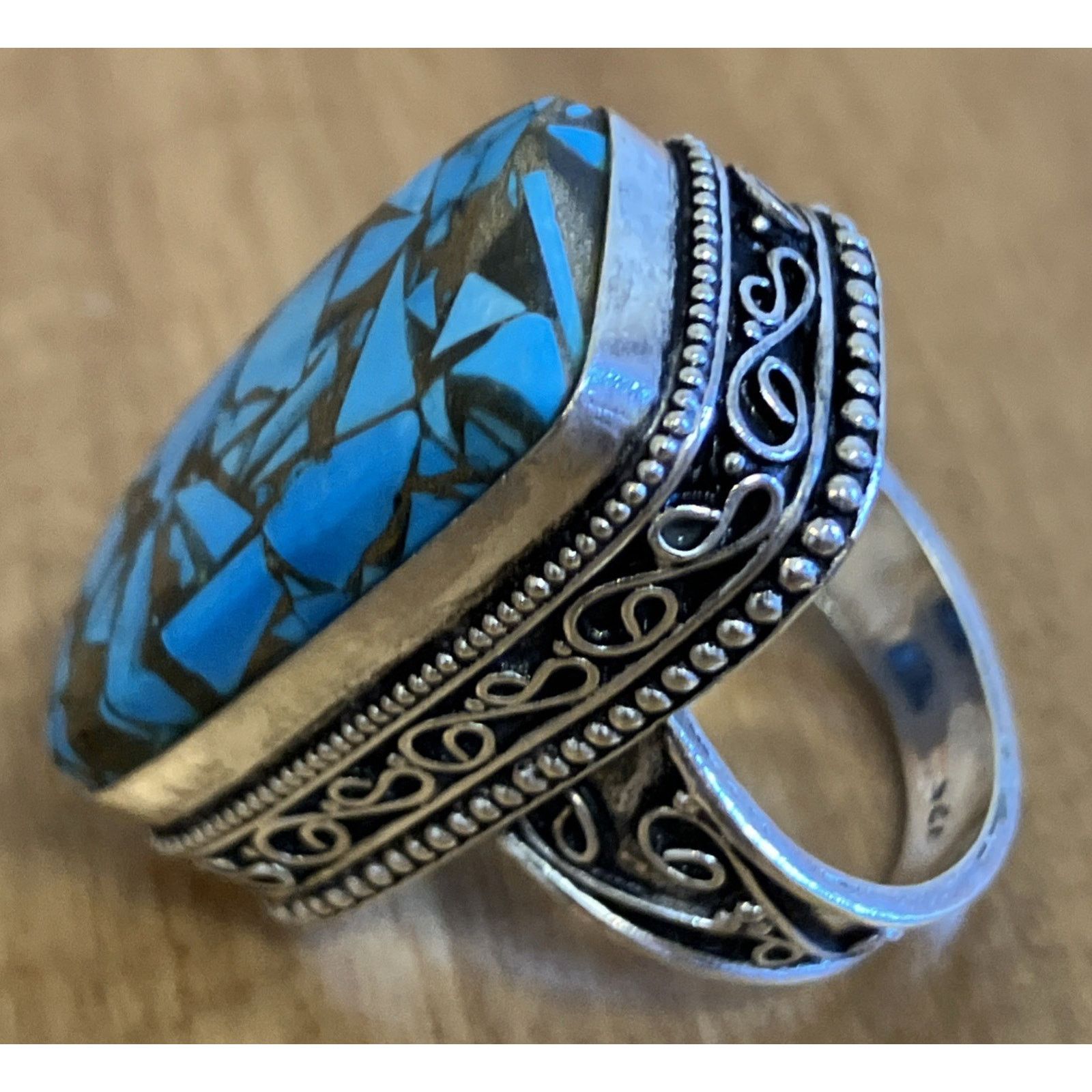 Handmade Blue Copper Turquoise Ring 925 Sterling Silver Southwestern Size ONE SIZE - 2 Thumbnail