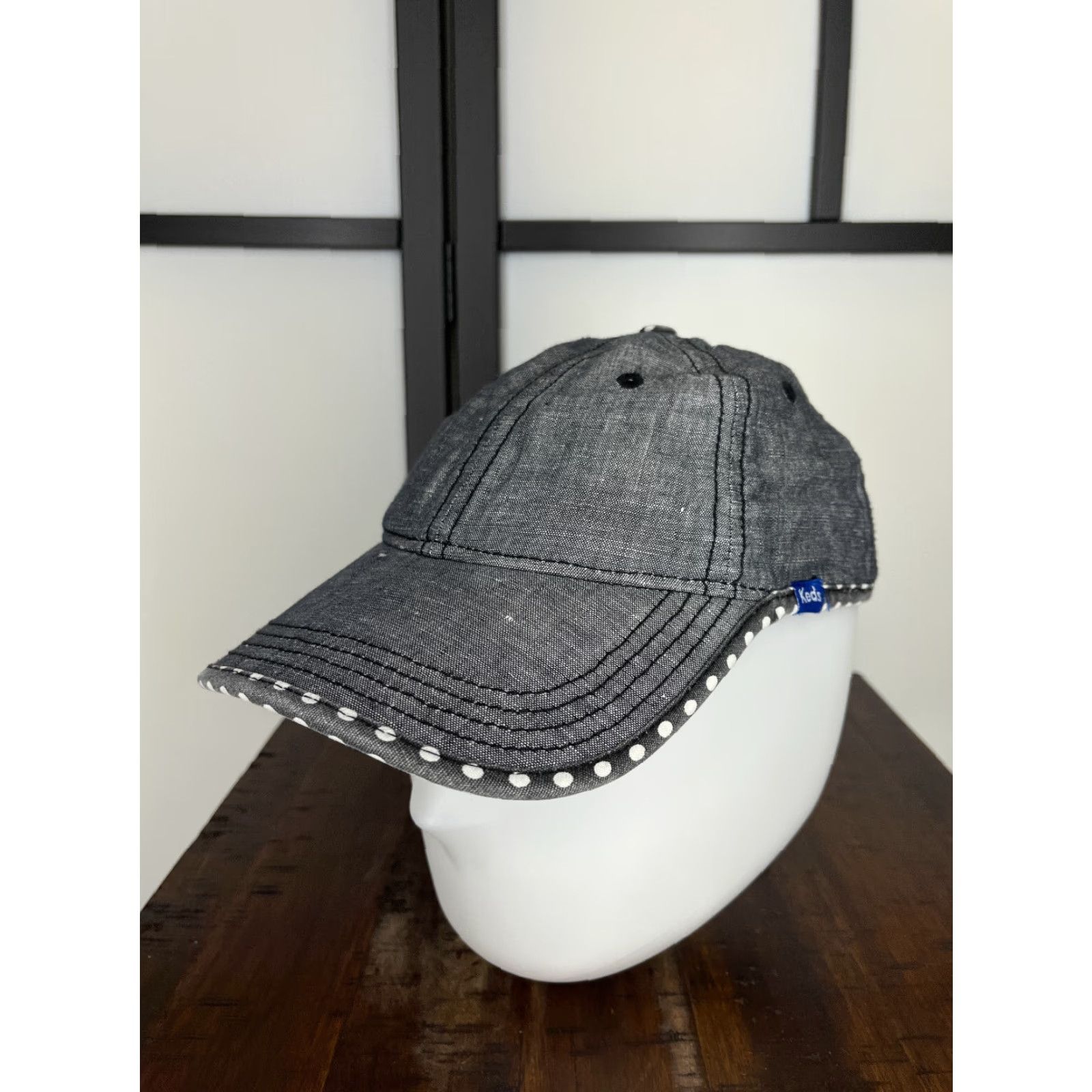 Keds Keds Hat Cap Strap Back Adult One Size Gray Denim Look Polka Dot Trim Poly Blend Size ONE SIZE - 4 Thumbnail