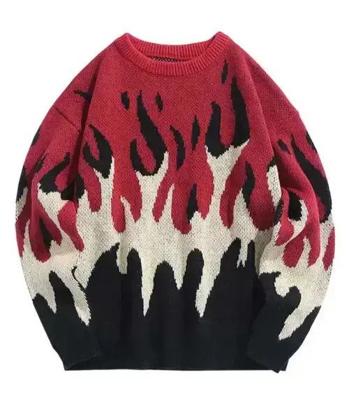 Japanese Brand Sweater for Men Fire Flame Graphic Size US M / EU 48-50 / 2 - 3 Thumbnail