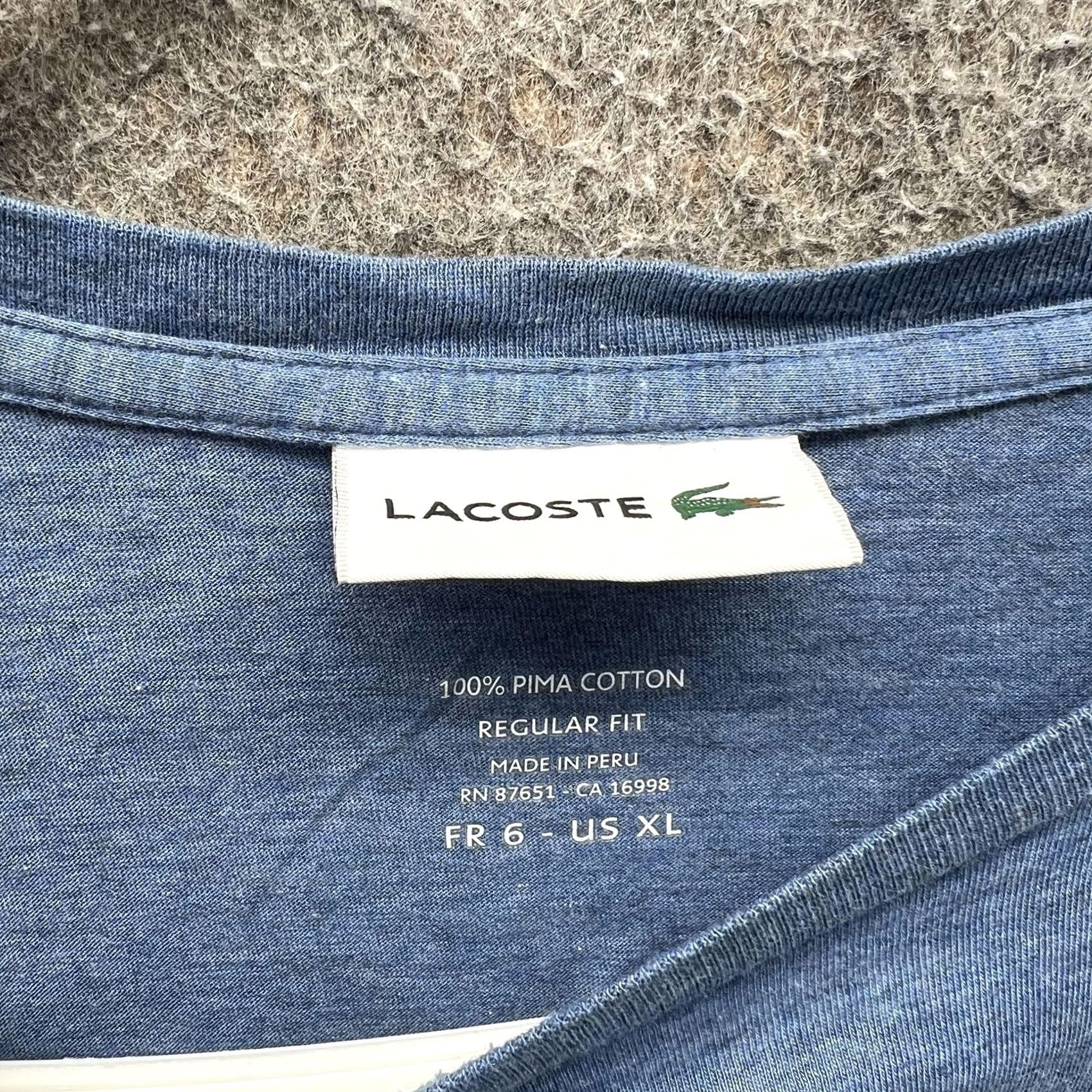 Lacoste Lacoste Shirt Mens XL Blue 100% Pima Cotton Regular Fit Crewneck Logo Tee Size US XL / EU 56 / 4 - 3 Thumbnail