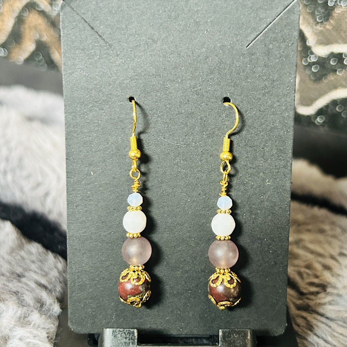 Handmade Handcrafted genuine blood stone milk glass earrings Size ONE SIZE - 2 Thumbnail