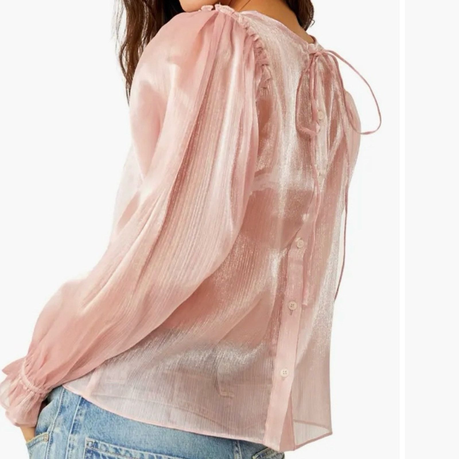 Free People NWT Free People Freya Frost Long Sleeve Sheer Blouse Large Size L / US 10 / IT 46 - 3 Thumbnail
