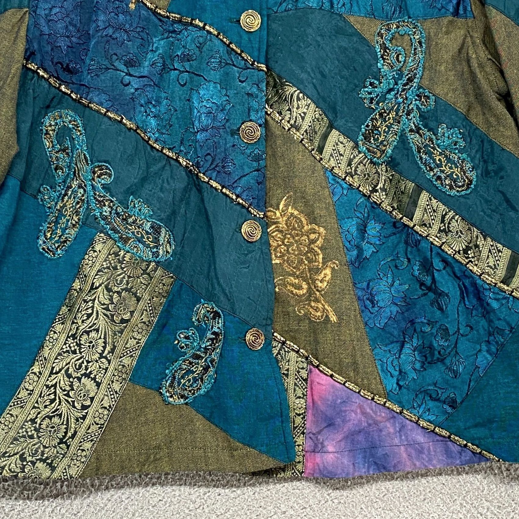 Element VINTAGE Elementz Jacket Womens XL Patchwork 70s Tapestry Art to Wear Floral Size XL / US 12-14 / IT 48-50 - 3 Thumbnail