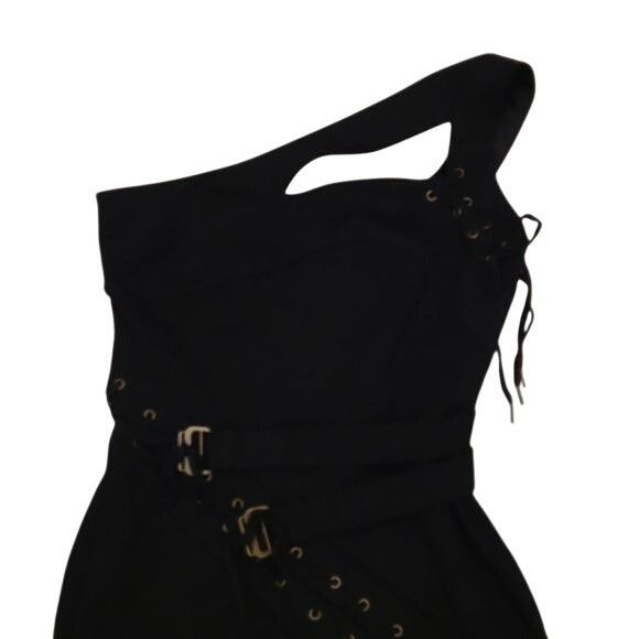L.A.M.B. L.A.M.B Mini Bodycon Dress Lace Up Buckles One Shoulder Blac Size XS / US 0-2 / IT 36-38 - 6 Thumbnail