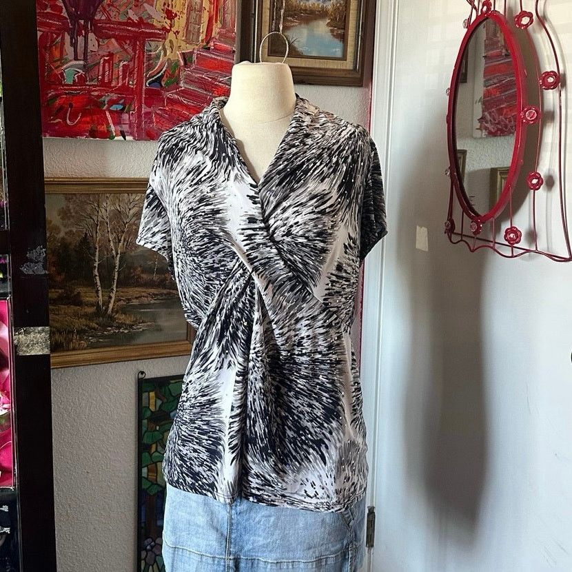 Other dressbarn white black gray sequin blouse Size L / US 10 / IT 46 - 1 Thumbnail