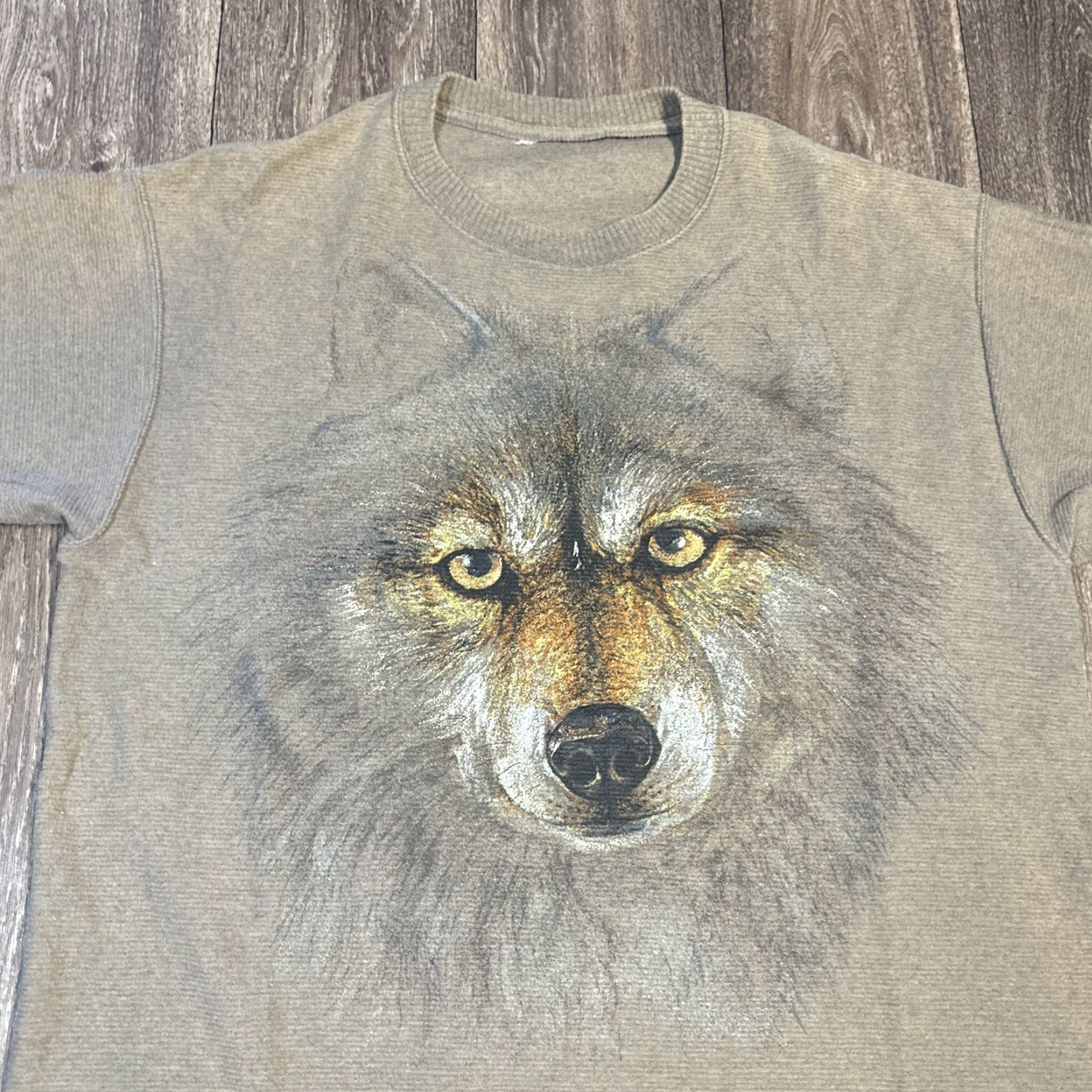 Vintage VINTAGE Brown Wolf Nature Animal Knit Cotton T-Shirt XL 90s Mens Brown Wool? Size US XL / EU 56 / 4 - 3 Thumbnail