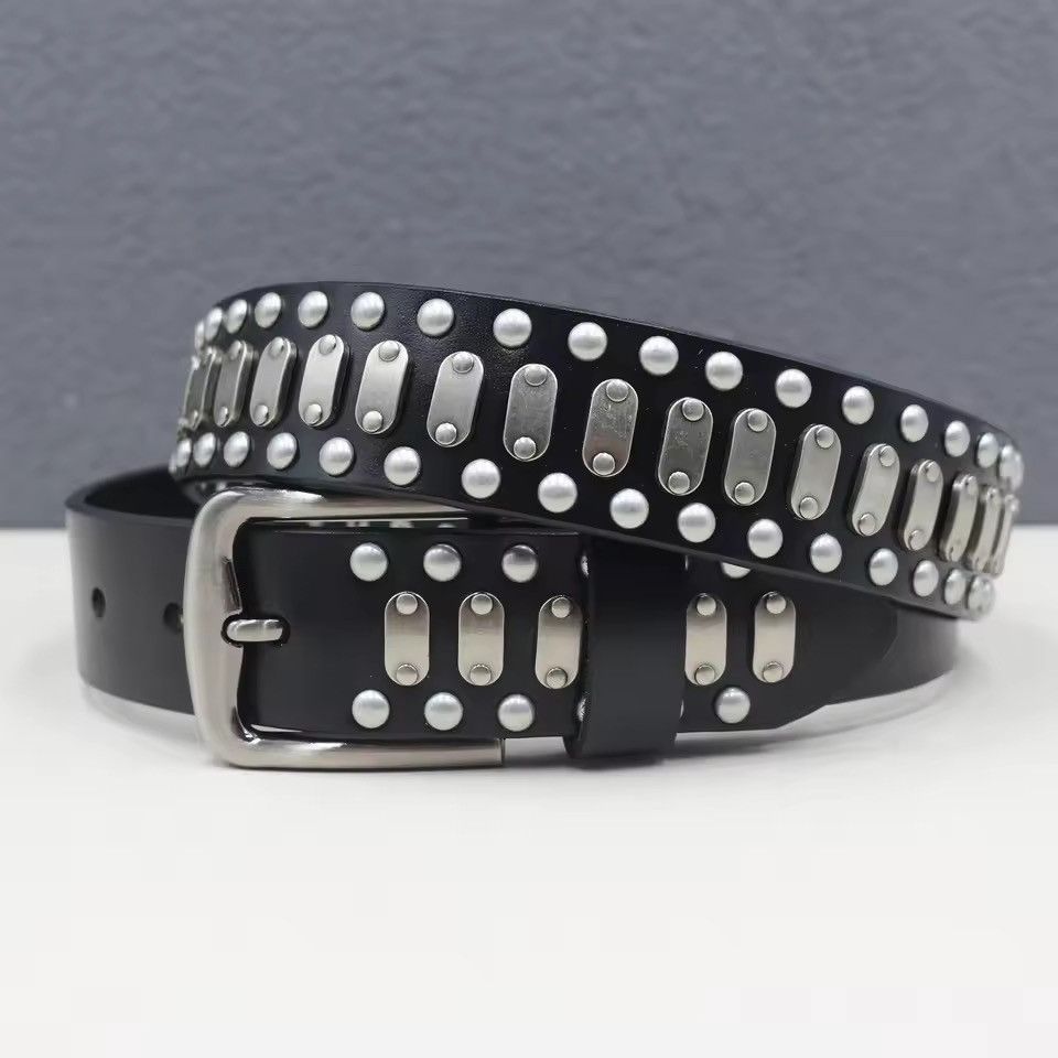 Japanese Brand Studded Black Leather Belt - Y2K Grunge Bikercore G3.8cm Size ONE SIZE - 3 Thumbnail