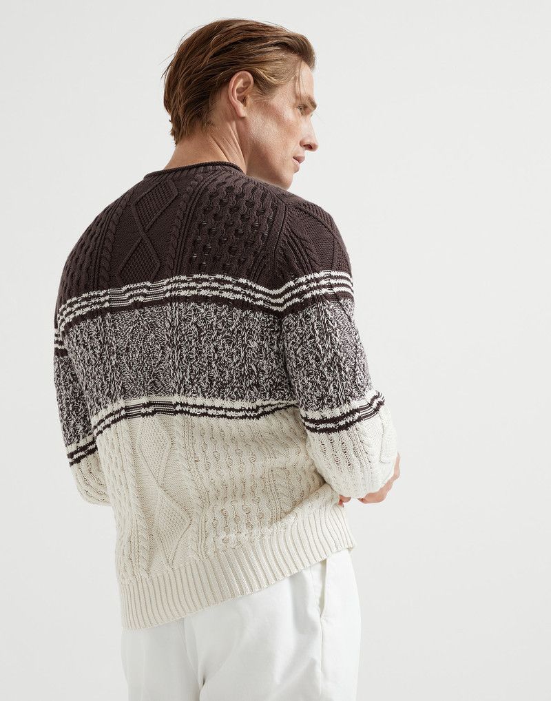 Brunello Cucinelli o1la1rc1a0326 Chiné Stripe Cable Knit Sweater in Multicolor Size US S / EU 44-46 / 1 - 2 Thumbnail