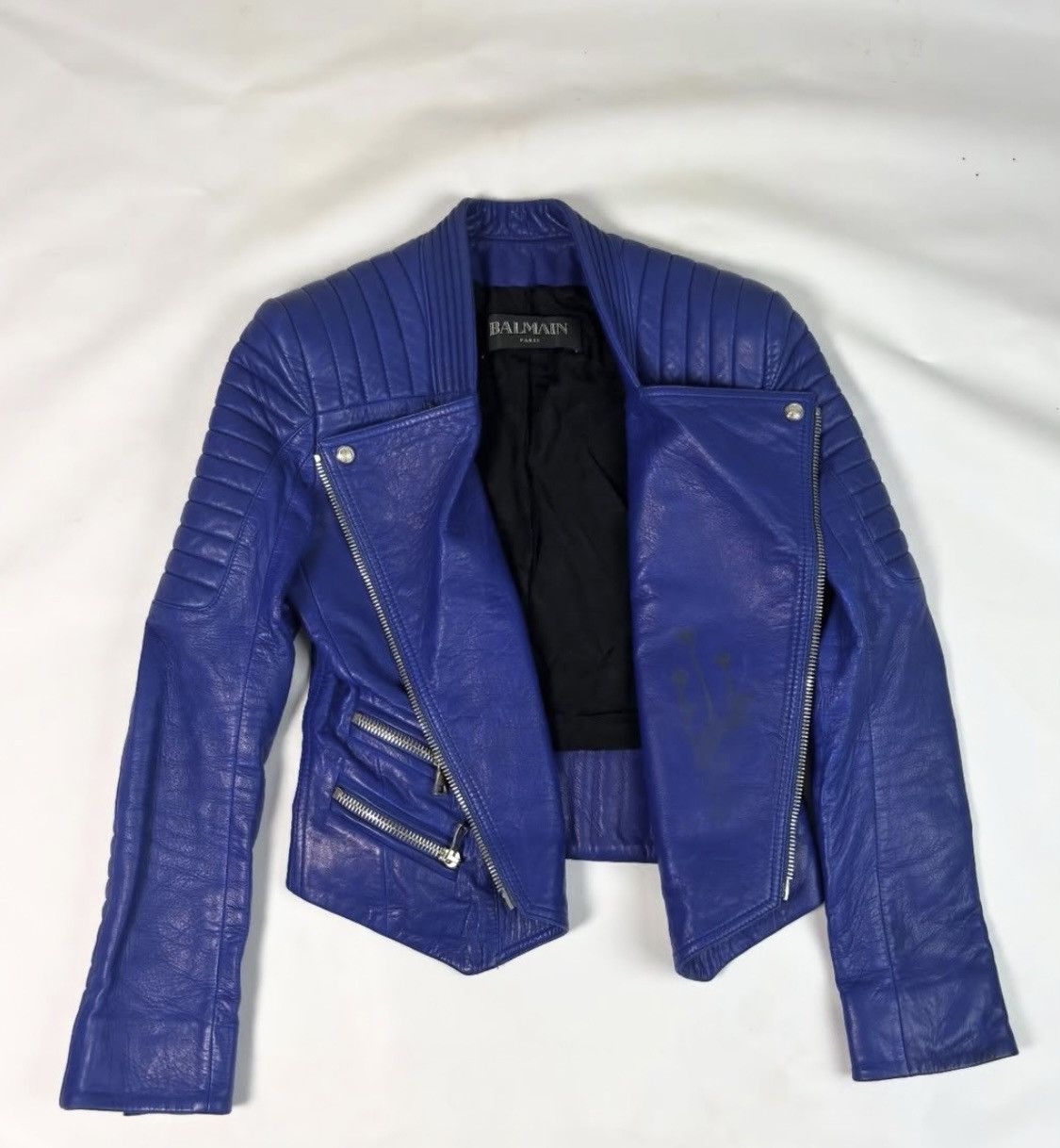 Balmain BALMAIN PARIS Electric Blue Lambskin Leather Biker Jacket Size XS / US 0-2 / IT 36-38 - 2 Thumbnail