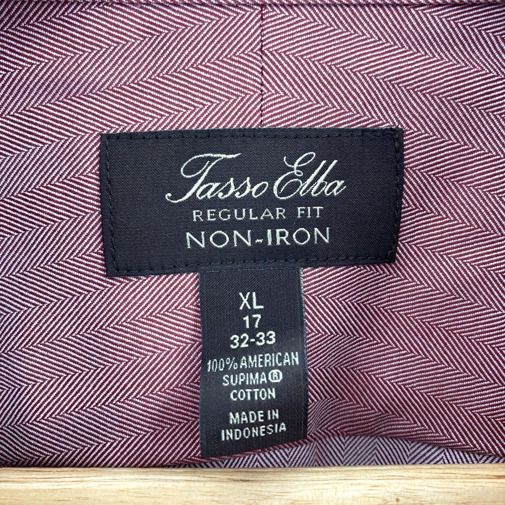 Tasso Elba VINTAGE Tasso Elba Shirt Mens XL Burgundy Herringbone Non-Iron Supima Cotton Dress Shirt Mens XL Long Sleeve 100% Cotton Stretch Size US XL / EU 56 / 4 - 4 Thumbnail
