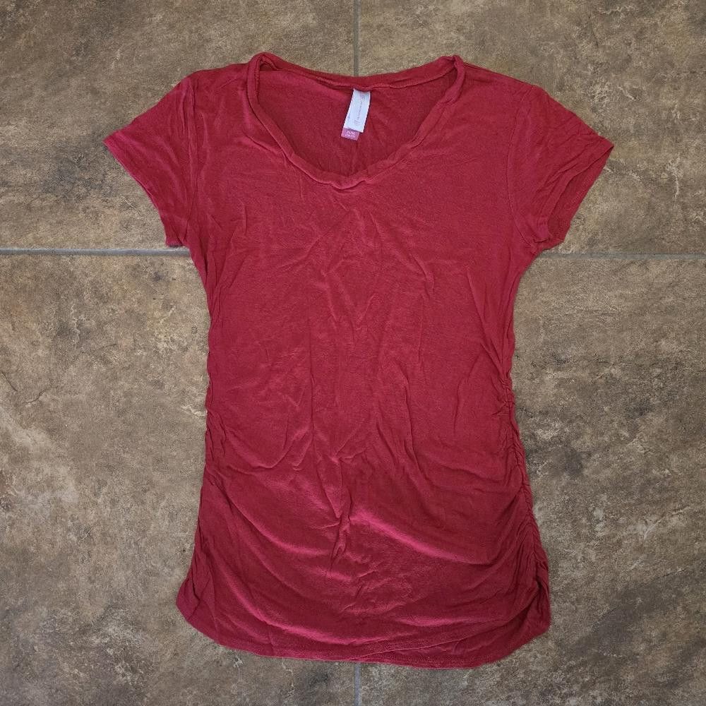 Designer Red Ruched NOBO Vneck Short Sleeve Size XL / US 12-14 / IT 48-50 - 1 Thumbnail