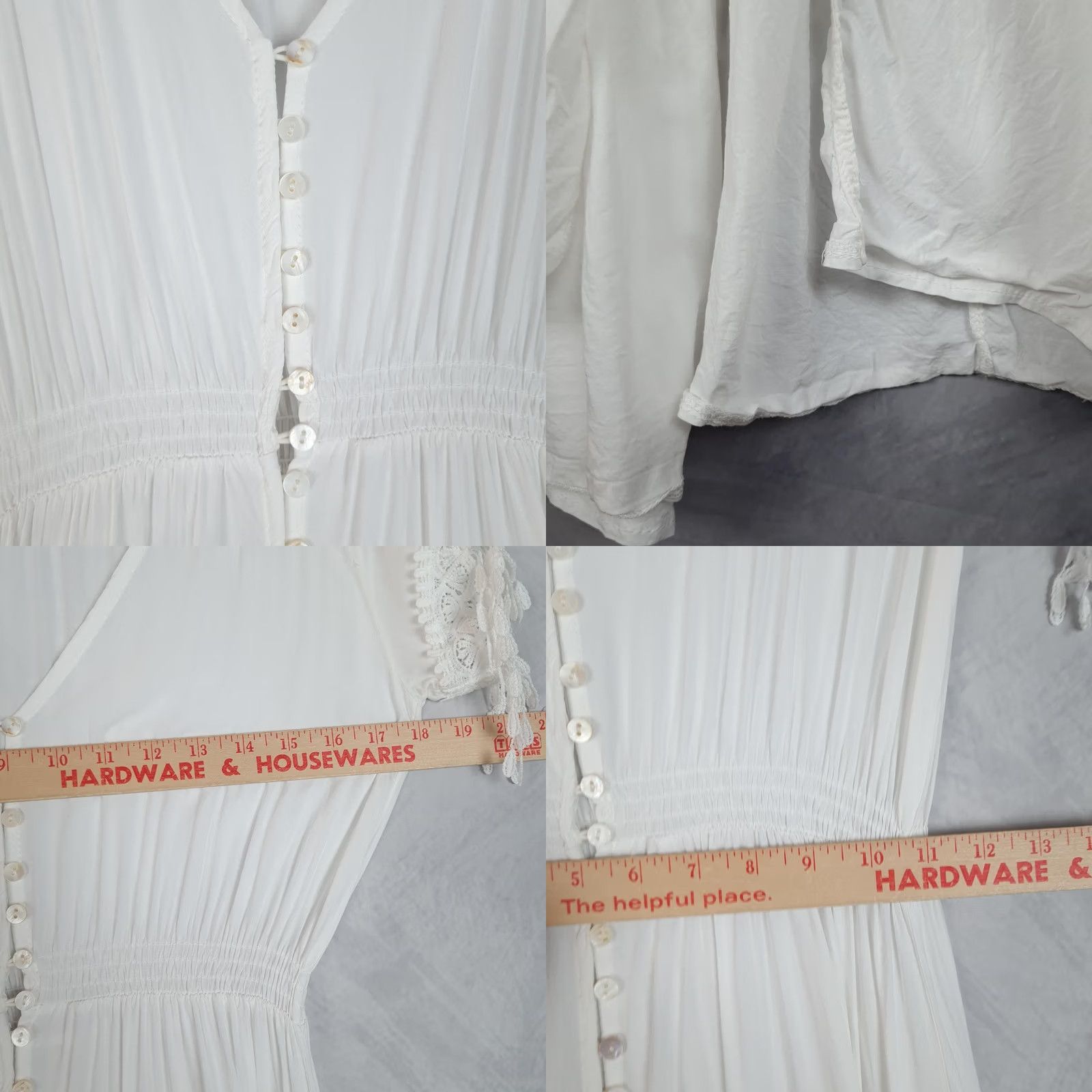 Vintage Jaase Dress Womens XS White Boho Maxi Button Front Smocked Tassel Fringe Size XS / US 0-2 / IT 36-38 - 9 Thumbnail