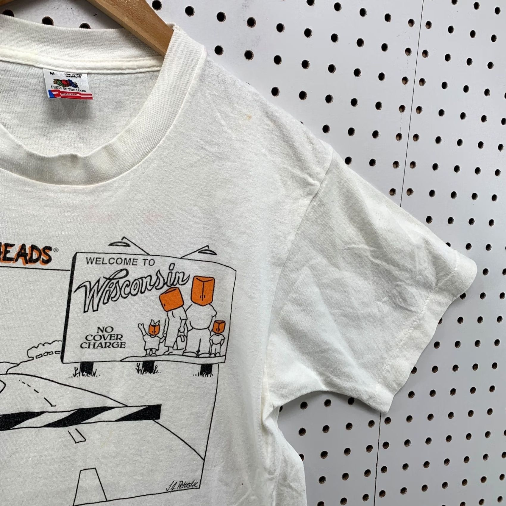Fruit Of The Loom VINTAGE Wisconsin Cheddar Heads Funny Shirt Men M White 90s USA 17x27.5 Mens Size US M / EU 48-50 / 2 - 6 Thumbnail