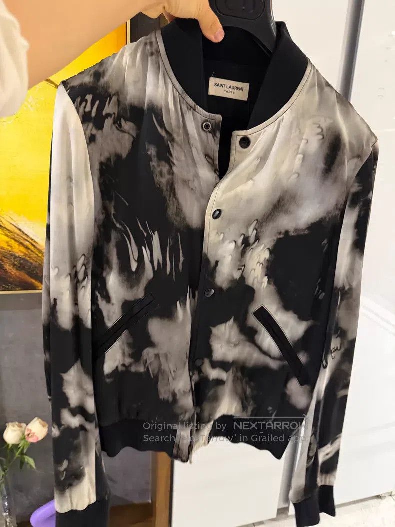 Saint Laurent Paris Saint Laurent Paris Black and White Tie-Dye Ink Silk Jacke Size US S / EU 44-46 / 1 - 2 Thumbnail