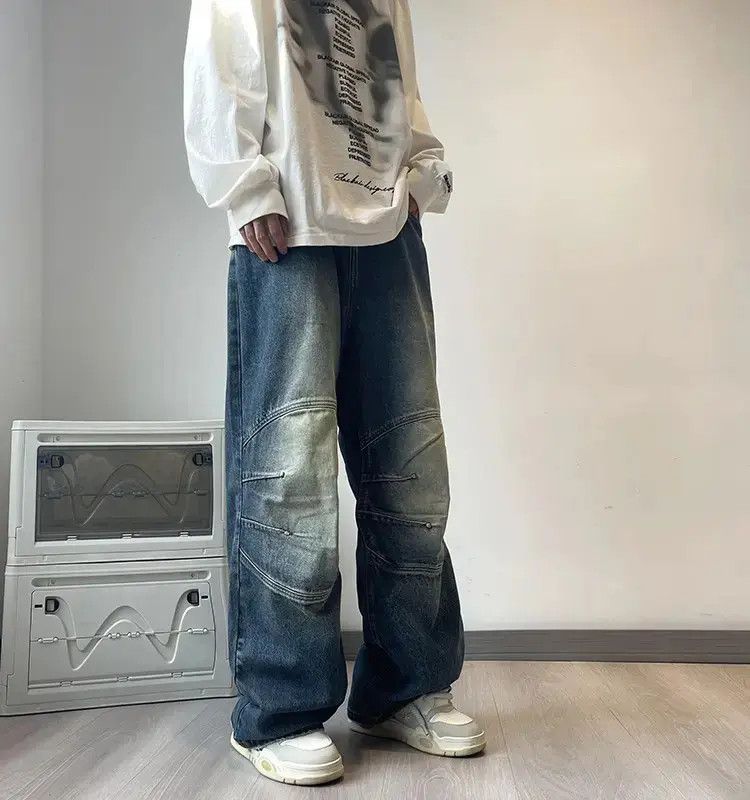 Japanese Brand Retro straight leg loose washed jeans Size US 32 / EU 48 - 3 Thumbnail