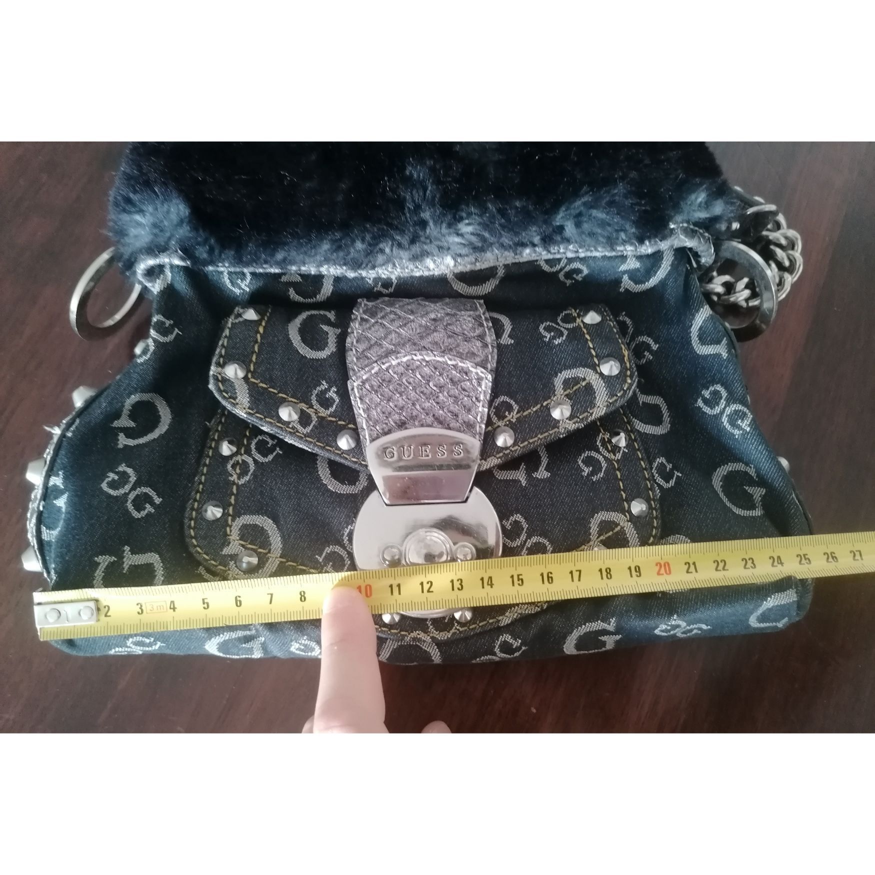 Guess Denim bag with faux fur and snakeskin pattern Size ONE SIZE - 19 Thumbnail
