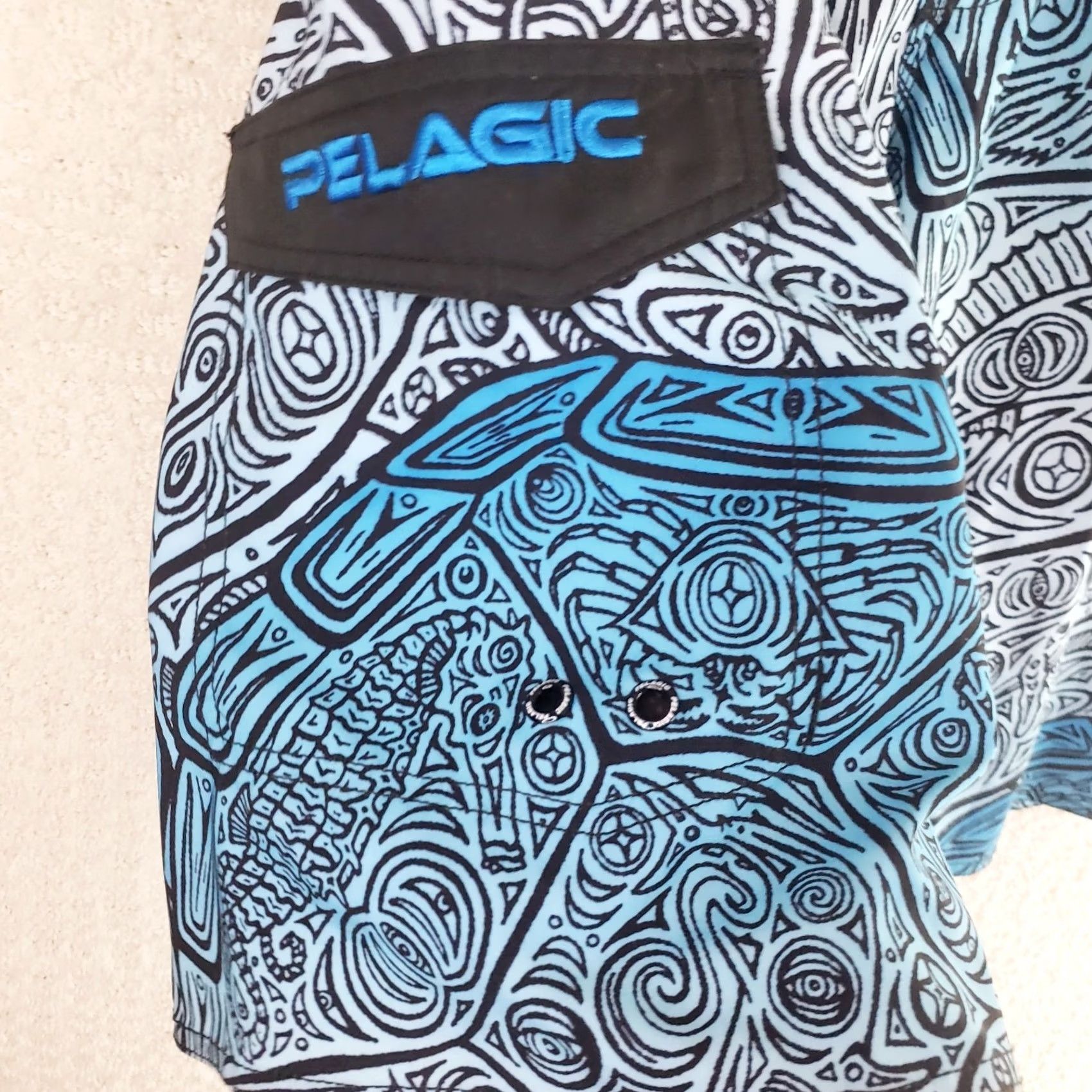 Vintage Pelagic Shorts Mens 32x11 Blue White Geometric Board Shorts Trunks Swim Fishing Mens Size US 32 / EU 48 - 5 Thumbnail