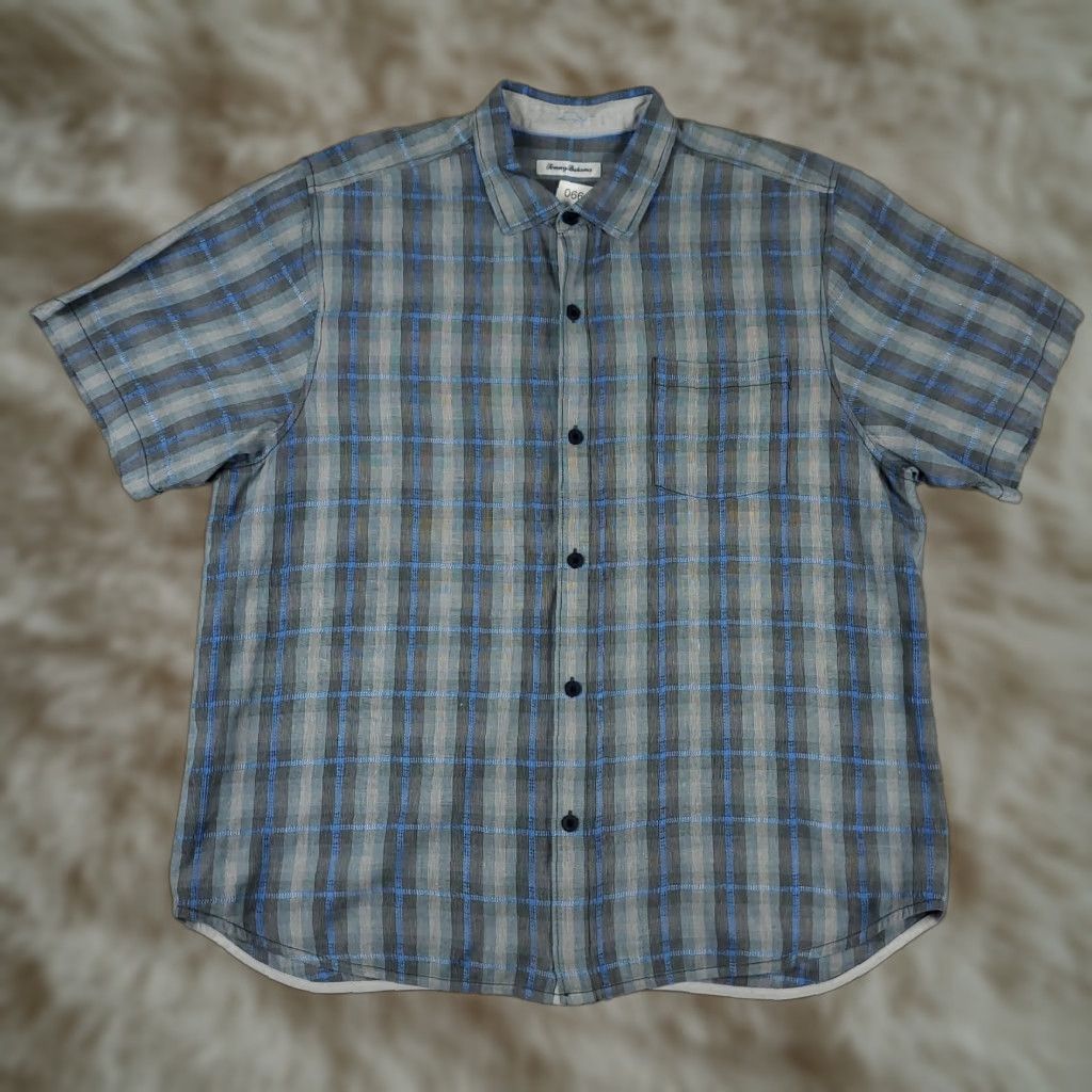 Tommy Bahama Tommy Bahama Shirt Mens XL Blue Plaid Silk Hawaiian Button Up Short Sleeve Shirt Size US XL / EU 56 / 4 - 1 Thumbnail
