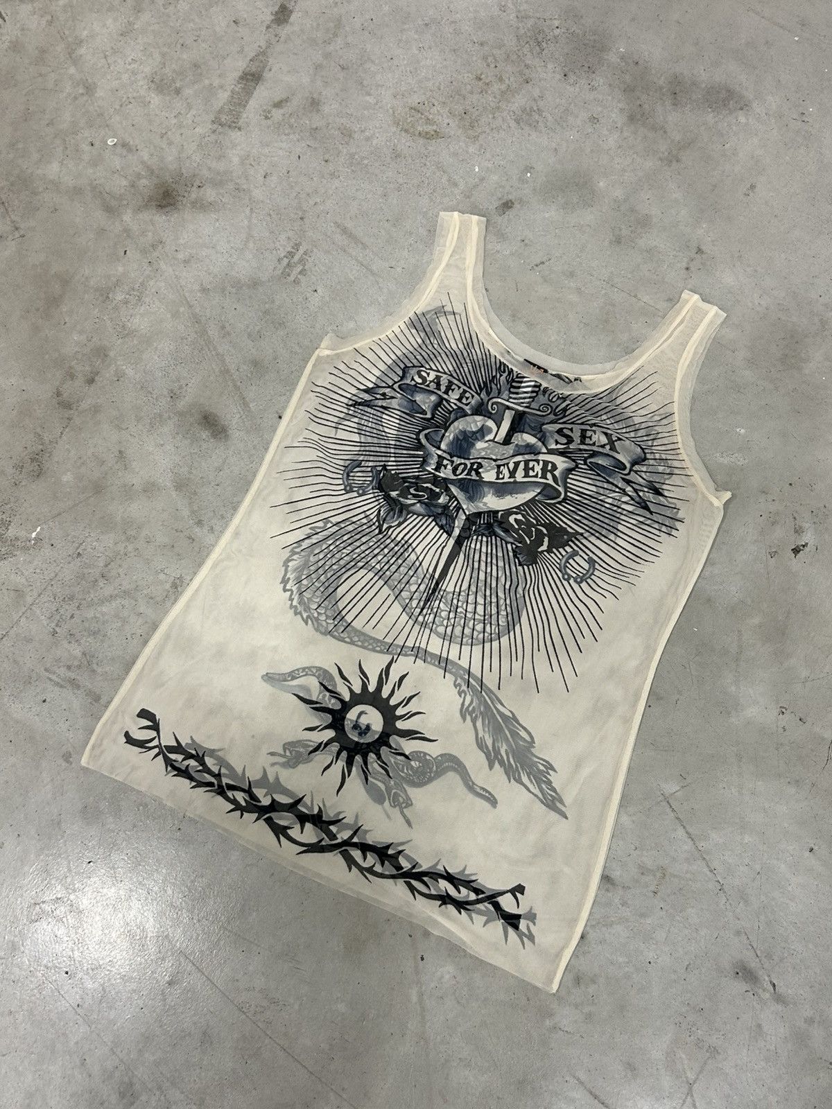 Jean Paul Gaultier Jean Paul Gaultier S/S 1996 Safe Sex / Tattoo Mesh Tank Top Size US M / EU 48-50 / 2 - 3 Thumbnail