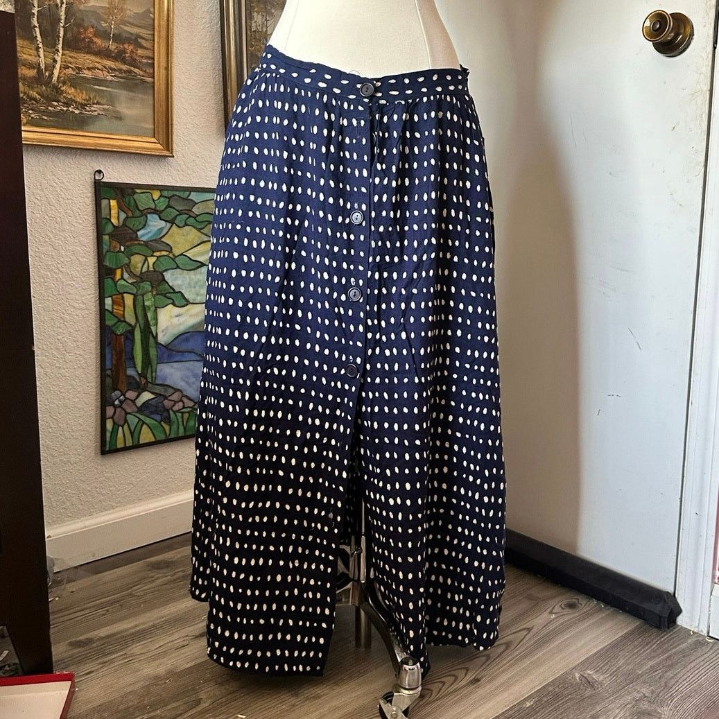 Handmade handmade blue white polka dot button up maxi skirt Size 30" / US 8 / IT 44 - 3 Thumbnail