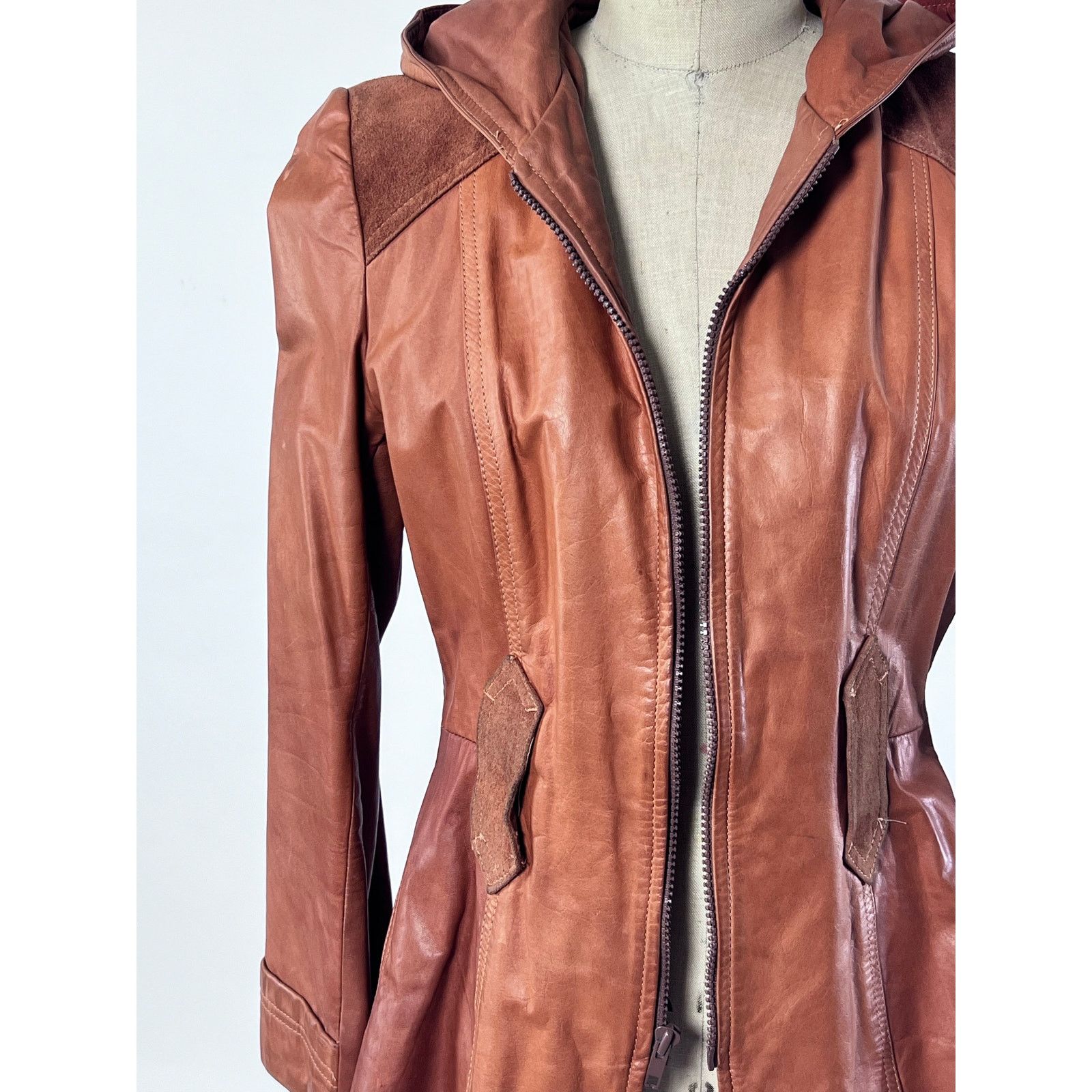Other VTG Hooded Leather Jacket Cottagecore Festival Boho S/M Size S / US 4 / IT 40 - 1 Thumbnail