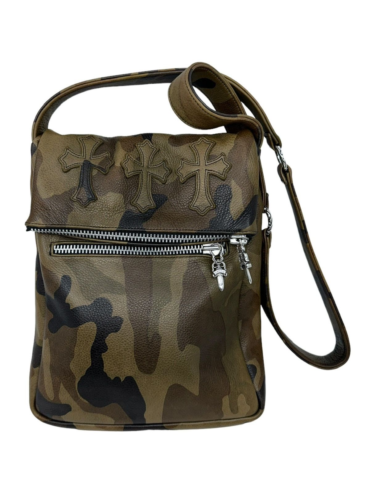 image of Chrome Hearts Cemetary Cross Camo Bag in Brown, Men's