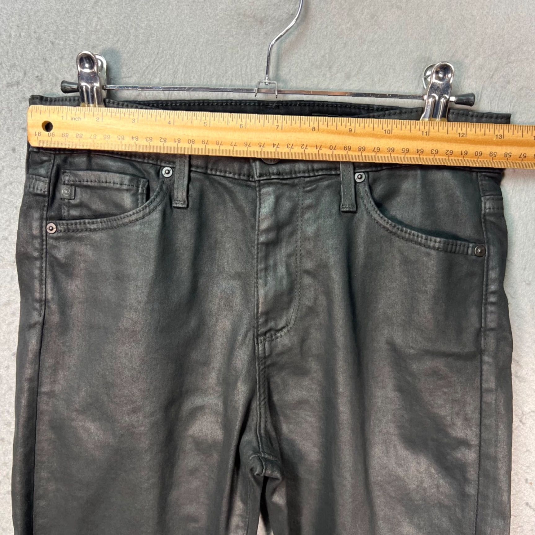 Vintage AG Adriano Goldschmied The Farrah Skinny Ankle High Rise Coated Black Denim Jeans Size 42" / US 20 - 6 Thumbnail