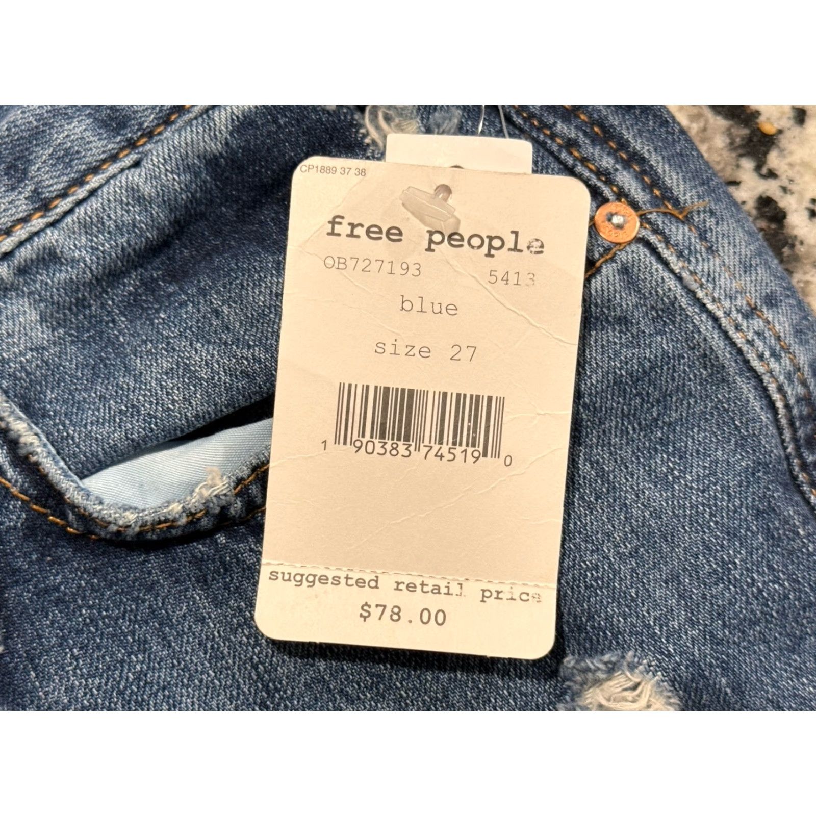 Free People We The Free Slim Boyfriend Distressed Raw Hem Jeans 27 Blue 100% Cotton Womens Regular Jeans 26.5 Inseam Size 27" / US 4 / IT 40 - 7 Thumbnail