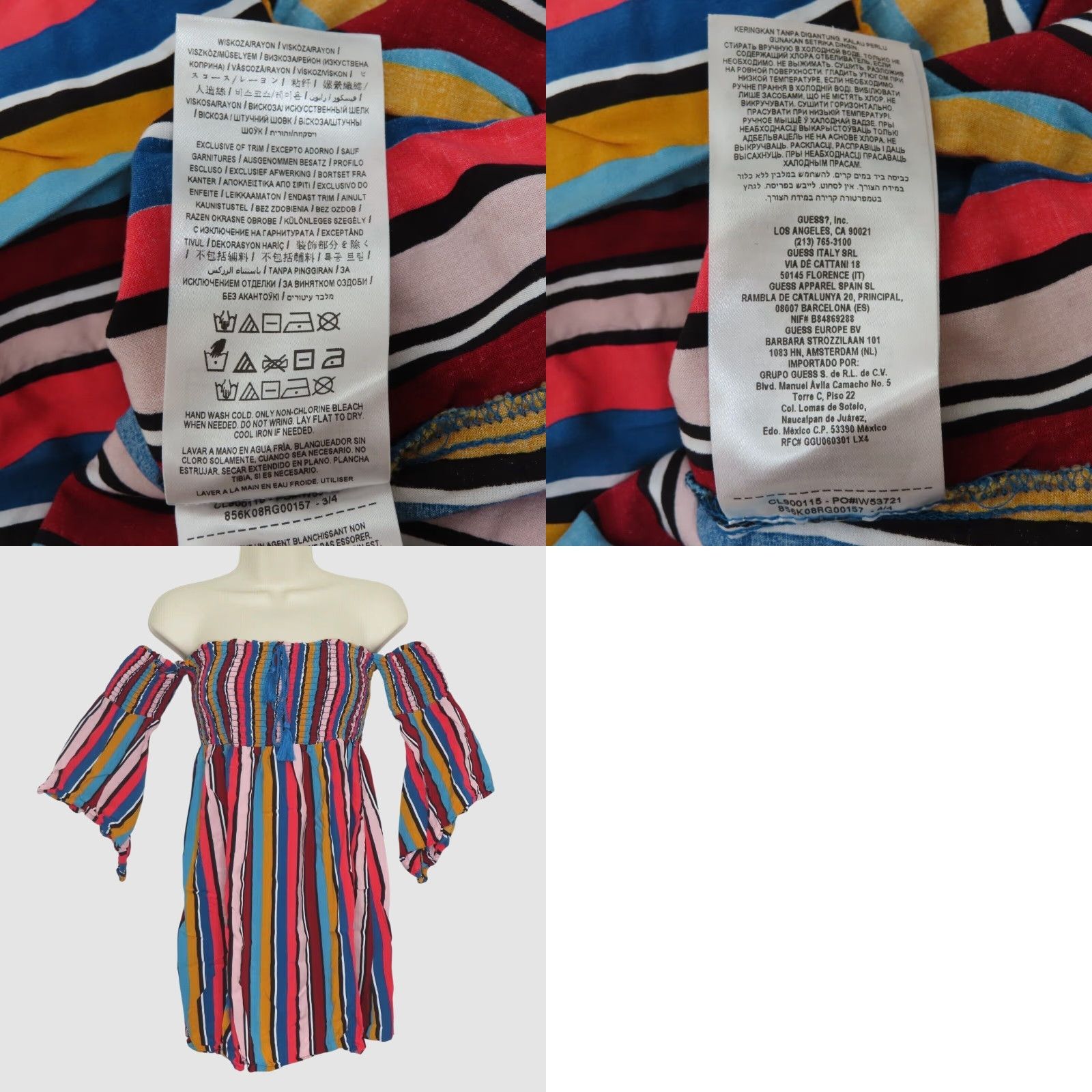 Guess GUESS Womens XS Off Shoulder Striped Sundress Smocked Multicolor Dress Sundress Size XS / US 0-2 / IT 36-38 - 8 Thumbnail
